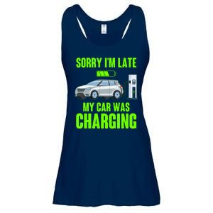 Funny Sorry Im Late My Car Was Charging Ladies Essential Flowy Tank