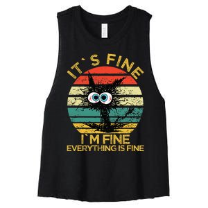 Funny Schwa I`ts Fine Im Fine Everything Is Fine Cat Women's Racerback Cropped Tank