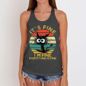 Funny Schwa I`ts Fine Im Fine Everything Is Fine Cat Women's Knotted Racerback Tank