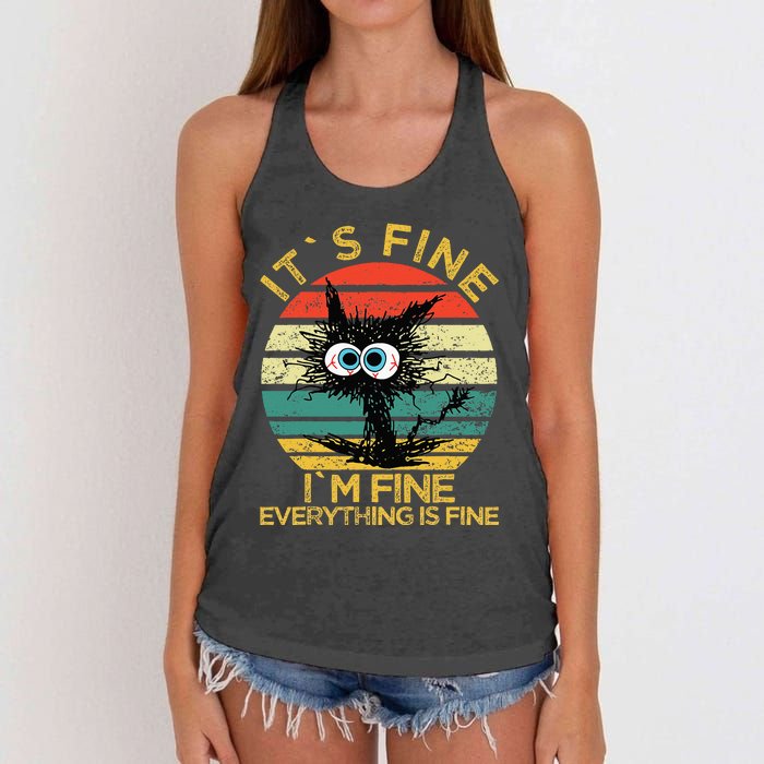 Funny Schwa I`ts Fine Im Fine Everything Is Fine Cat Women's Knotted Racerback Tank