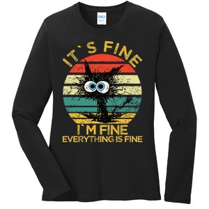 Funny Schwa I`ts Fine Im Fine Everything Is Fine Cat Ladies Long Sleeve Shirt