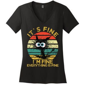 Funny Schwa I`ts Fine Im Fine Everything Is Fine Cat Women's V-Neck T-Shirt