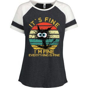 Funny Schwa I`ts Fine Im Fine Everything Is Fine Cat Enza Ladies Jersey Colorblock Tee