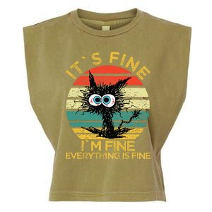 Funny Schwa I`ts Fine Im Fine Everything Is Fine Cat Garment-Dyed Women's Muscle Tee