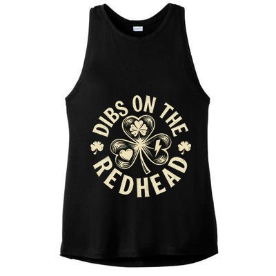 Funny Shamrock Irish St Patricks Day Dibs On The Redhead Ladies PosiCharge Tri-Blend Wicking Tank