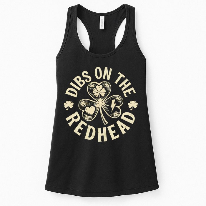 Funny Shamrock Irish St Patricks Day Dibs On The Redhead Womens Tank Top