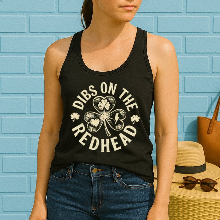 Funny Shamrock Irish St Patricks Day Dibs On The Redhead Womens Tank Top