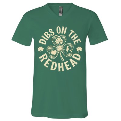 Funny Shamrock Irish St Patricks Day Dibs On The Redhead V-Neck T-Shirt