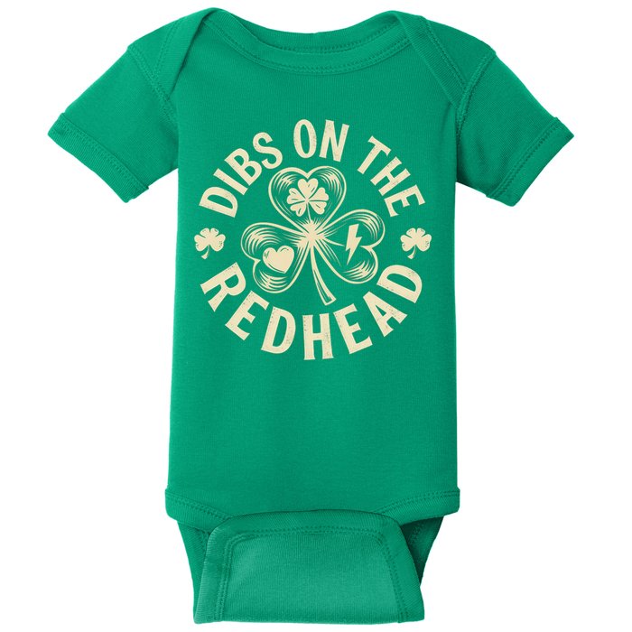 Funny Shamrock Irish St Patricks Day Dibs On The Redhead Baby Bodysuit