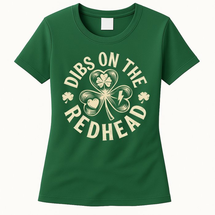 Funny Shamrock Irish St Patricks Day Dibs On The Redhead Womens T-Shirt