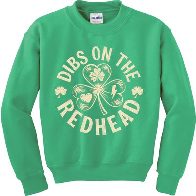 Funny Shamrock Irish St Patricks Day Dibs On The Redhead Kids Sweatshirt