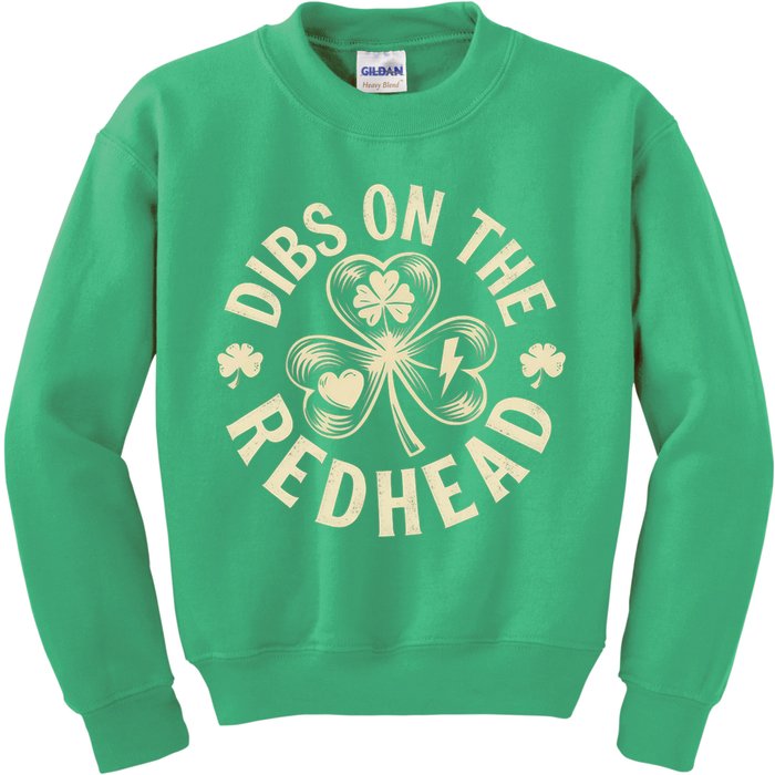 Funny Shamrock Irish St Patricks Day Dibs On The Redhead Kids Sweatshirt