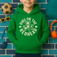 Funny Shamrock Irish St Patricks Day Dibs On The Redhead Kids Hoodie