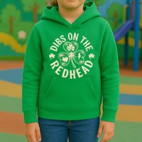 Funny Shamrock Irish St Patricks Day Dibs On The Redhead Kids Hoodie