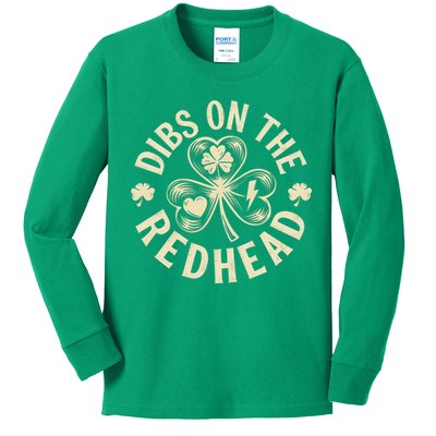 Funny Shamrock Irish St Patricks Day Dibs On The Redhead Kids Long Sleeve Shirt