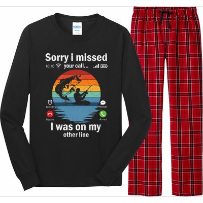 Funny Sorry I Missed Your Call Was On Other Line Fishing Vintage Long Sleeve Pajama Set