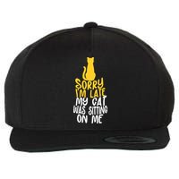 Funny Sorry Im Late My Cat Was Sitting On Me Wool Snapback Cap