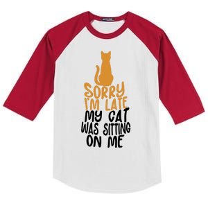 Funny Sorry Im Late My Cat Was Sitting On Me Kids Colorblock Raglan Jersey