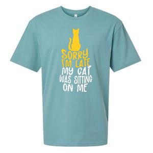 Funny Sorry Im Late My Cat Was Sitting On Me Sueded Cloud Jersey T-Shirt