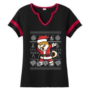 Funny Shiba Inu Dabbing Dog Dab Ugly Christmas Cool Gift Ladies Halftime Notch Neck Tee