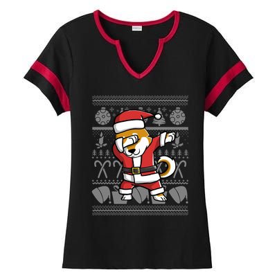 Funny Shiba Inu Dabbing Dog Dab Ugly Christmas Cool Gift Ladies Halftime Notch Neck Tee