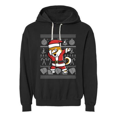 Funny Shiba Inu Dabbing Dog Dab Ugly Christmas Cool Gift Garment-Dyed Fleece Hoodie