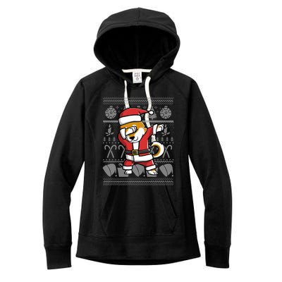 Funny Shiba Inu Dabbing Dog Dab Ugly Christmas Cool Gift Women's Fleece Hoodie