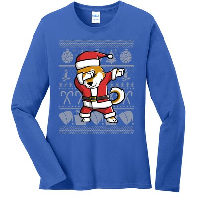 Funny Shiba Inu Dabbing Dog Dab Ugly Christmas Cool Gift Ladies Long Sleeve Shirt