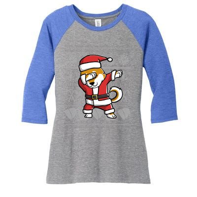 Funny Shiba Inu Dabbing Dog Dab Ugly Christmas Cool Gift Women's Tri-Blend 3/4-Sleeve Raglan Shirt