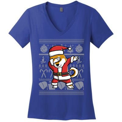 Funny Shiba Inu Dabbing Dog Dab Ugly Christmas Cool Gift Women's V-Neck T-Shirt