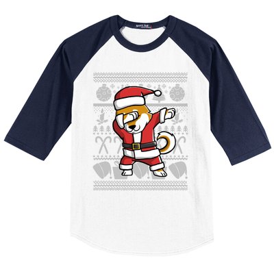 Funny Shiba Inu Dabbing Dog Dab Ugly Christmas Cool Gift Baseball Sleeve Shirt