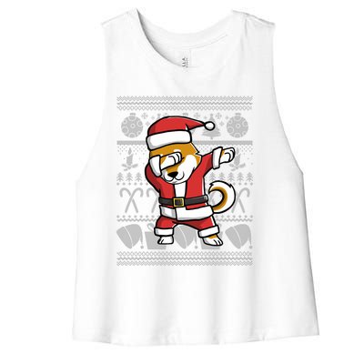 Funny Shiba Inu Dabbing Dog Dab Ugly Christmas Cool Gift Women's Racerback Cropped Tank