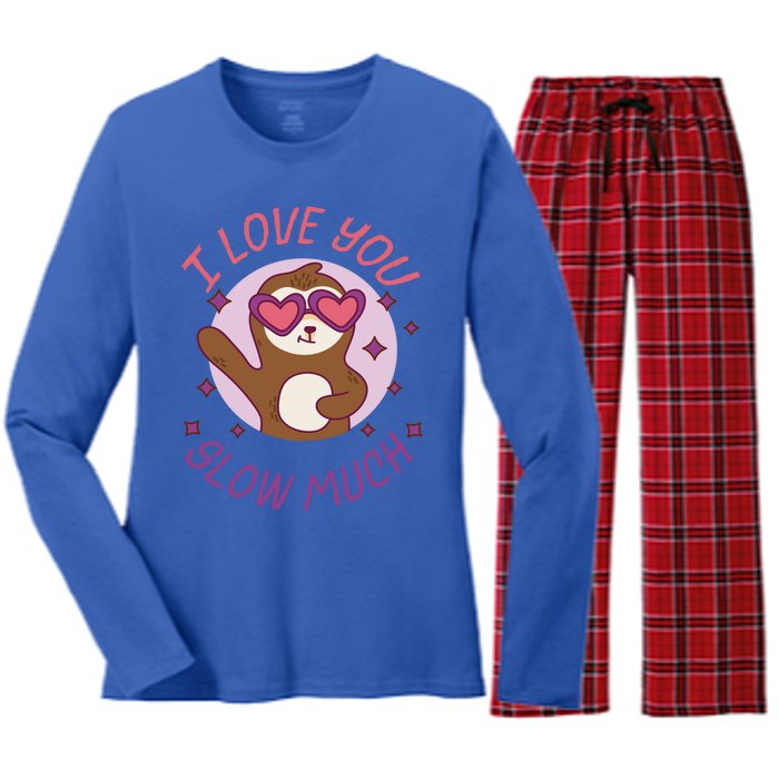 Funny Sloth I Love You Slow Much Cute Sloths Gift Women's Long Sleeve Flannel Pajama Set 