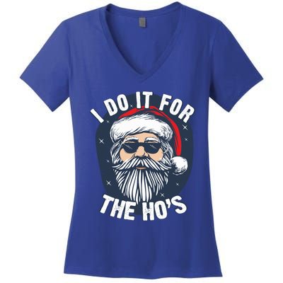 Funny Santa I Do It For The HoS Inappropriate Christmas Gift Women's V-Neck T-Shirt