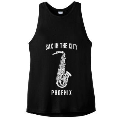 Funny Sax In The City Phoenix Jazz Music Sax Player Design Ladies PosiCharge Tri-Blend Wicking Tank