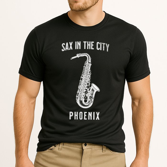 Funny Sax In The City Phoenix Jazz Music Sax Player Design Cooling Performance Crew T-Shirt