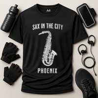 Funny Sax In The City Phoenix Jazz Music Sax Player Design Cooling Performance Crew T-Shirt