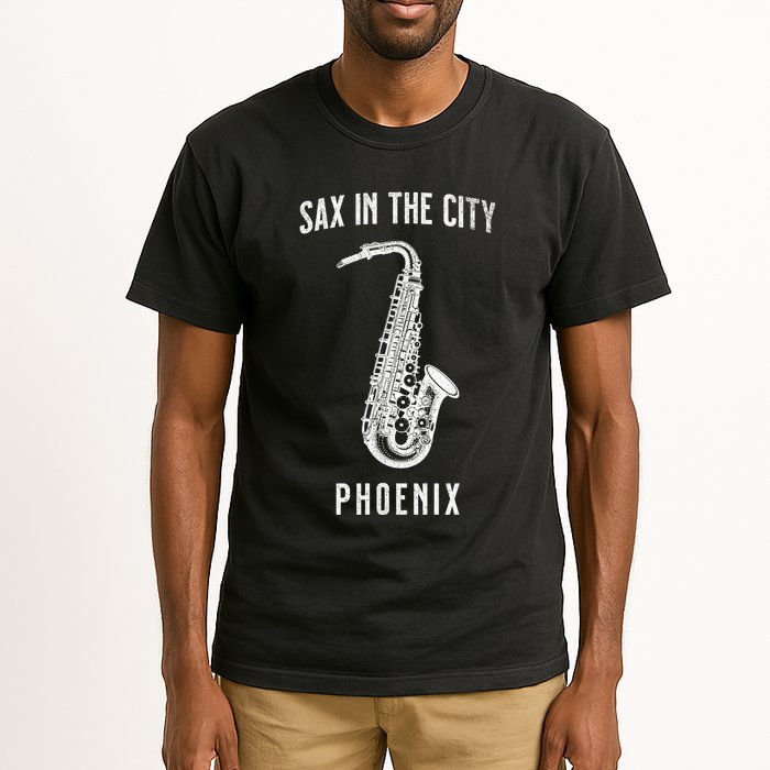 Funny Sax In The City Phoenix Jazz Music Sax Player Design Tall T-Shirt