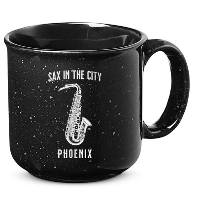 Funny Sax In The City Phoenix Jazz Music Sax Player Design 15oz Campfire Ceramic Mug