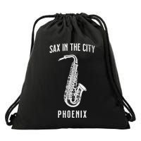 Funny Sax In The City Phoenix Jazz Music Sax Player Design Drawstring Bag