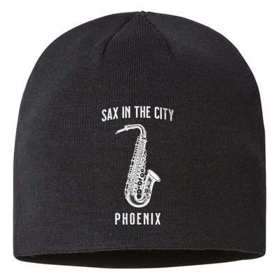 Funny Sax In The City Phoenix Jazz Music Sax Player Design Sustainable Beanie