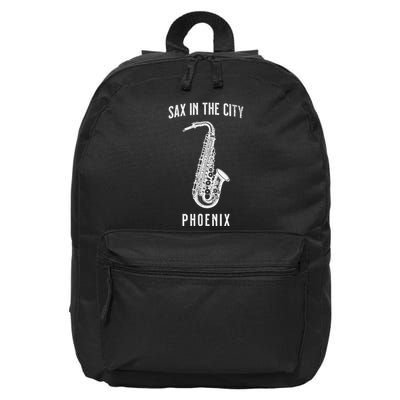 Funny Sax In The City Phoenix Jazz Music Sax Player Design 16 in Basic Backpack