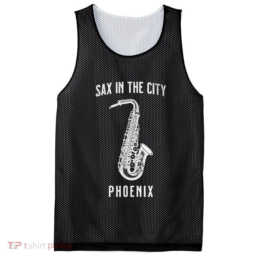 Funny Sax In The City Phoenix Jazz Music Sax Player Design Mesh Reversible Basketball Jersey Tank