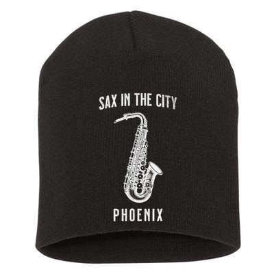 Funny Sax In The City Phoenix Jazz Music Sax Player Design Short Acrylic Beanie
