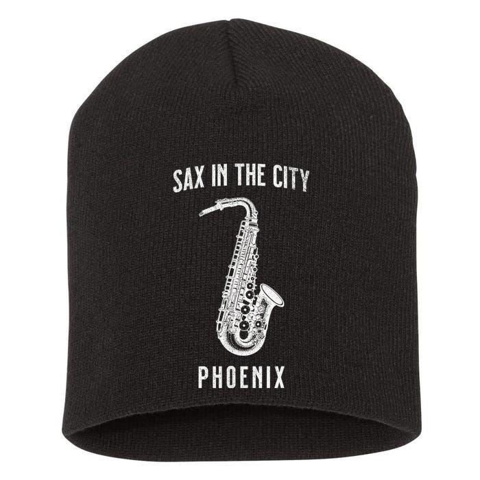 Funny Sax In The City Phoenix Jazz Music Sax Player Design Short Acrylic Beanie