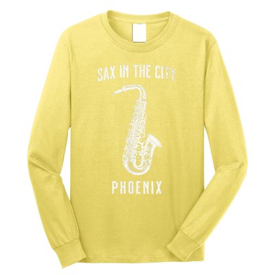 Funny Sax In The City Phoenix Jazz Music Sax Player Design Long Sleeve Shirt