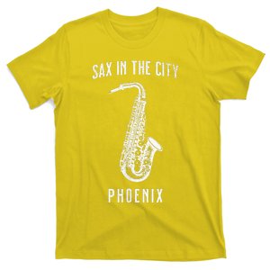 Funny Sax In The City Phoenix Jazz Music Sax Player Design T-Shirt