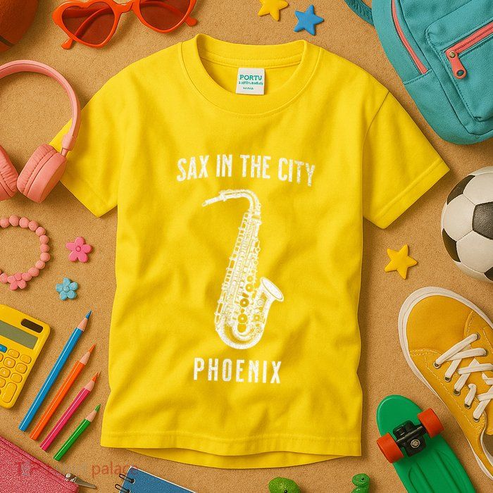 Funny Sax In The City Phoenix Jazz Music Sax Player Design Kids T-Shirt