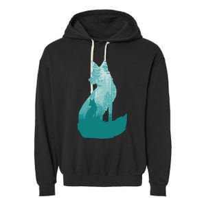 Fox Silhouette In The Forest Animal Hunter Hunting Garment-Dyed Fleece Hoodie