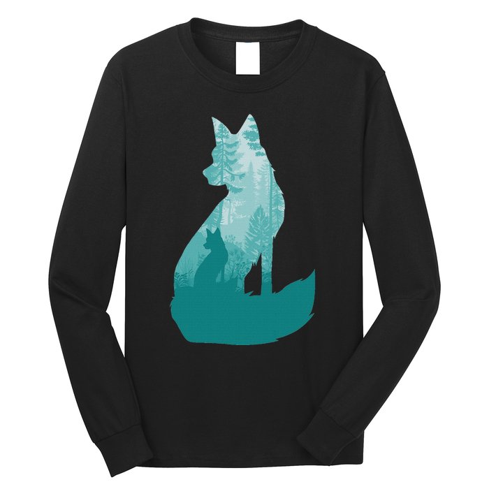 Fox Silhouette In The Forest Animal Hunter Hunting Long Sleeve Shirt